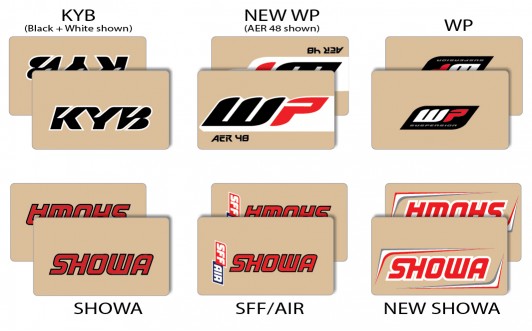 Showa, KYB, and WP clear vinyl fork leg decals.